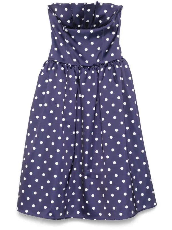 ◆関税込◆【Self-Portrait】Navy Polka Dot Linen Midi Dress Navy Polka Dot Linen Midi Dress – self-portrait