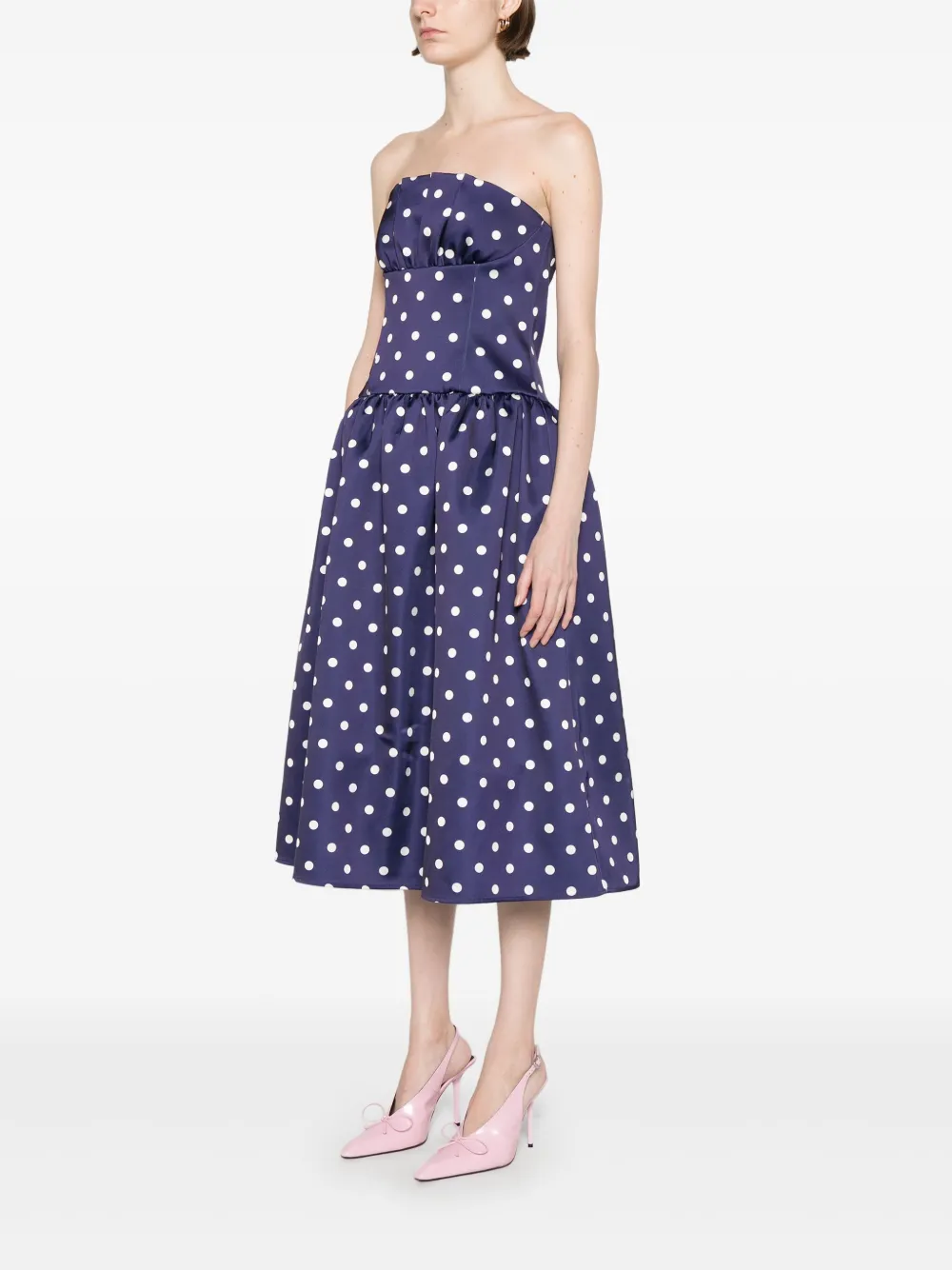 Shop Self-portrait Polka-dot Midi Dress In Blue