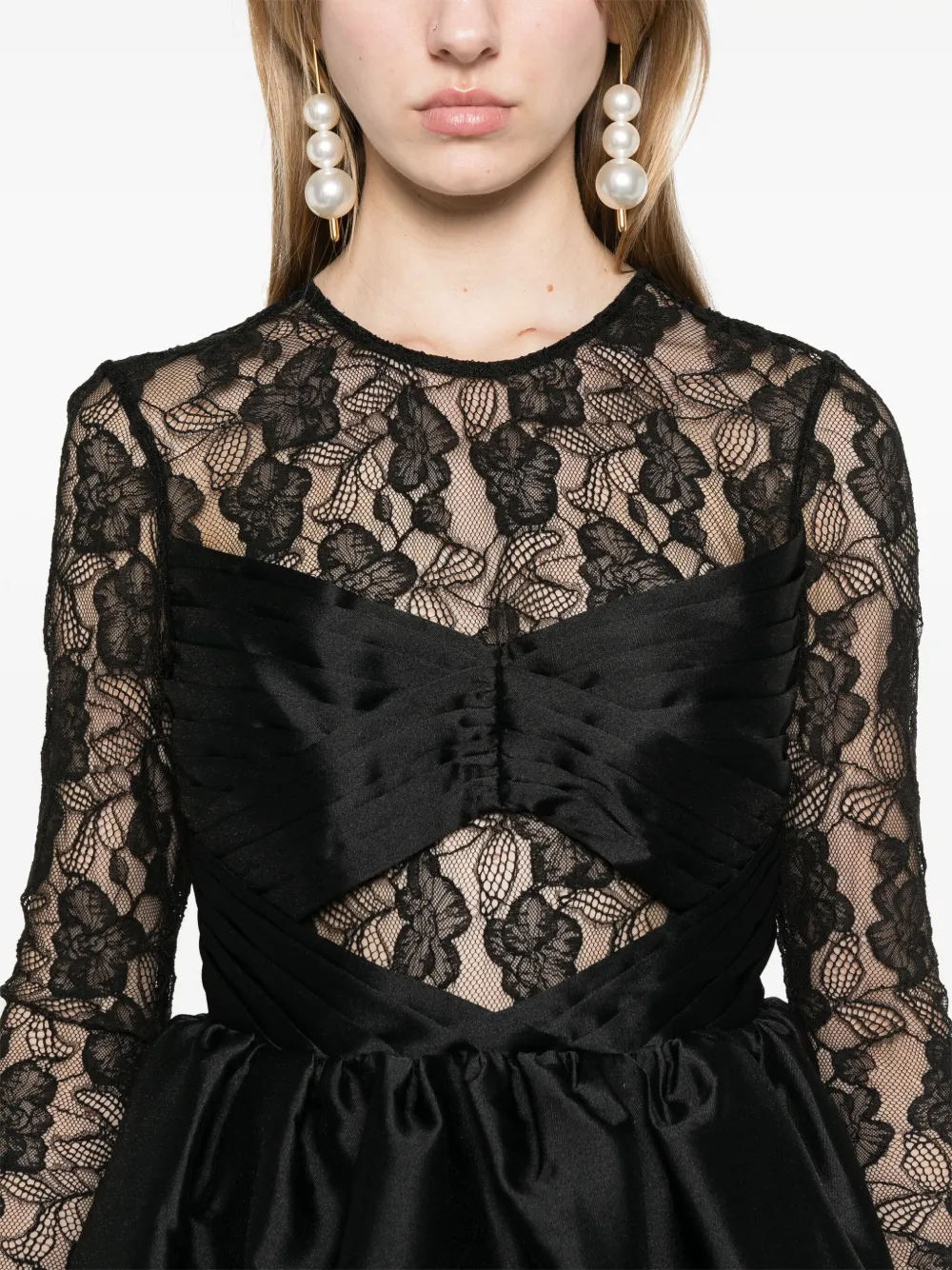 Self-Portrait Taffeta mini-jurk met kant Zwart