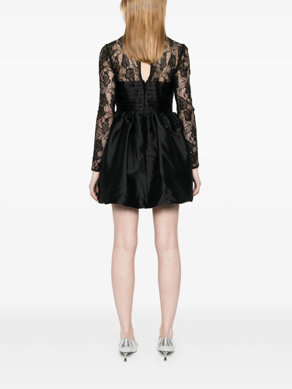 Self-Portrait Taffeta mini-jurk met kant Zwart