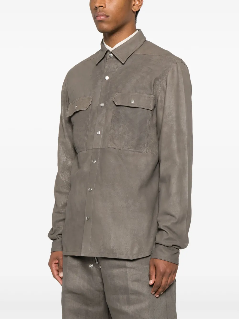 Rick Owens Leren shirtjack Grijs