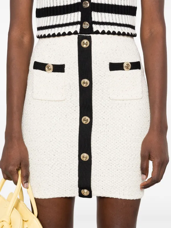 ミニスカート SELF PORTRAIT Embellished fabric mini skirt Self-Portrait sequin-embellished Knitted Mini Skirt | White