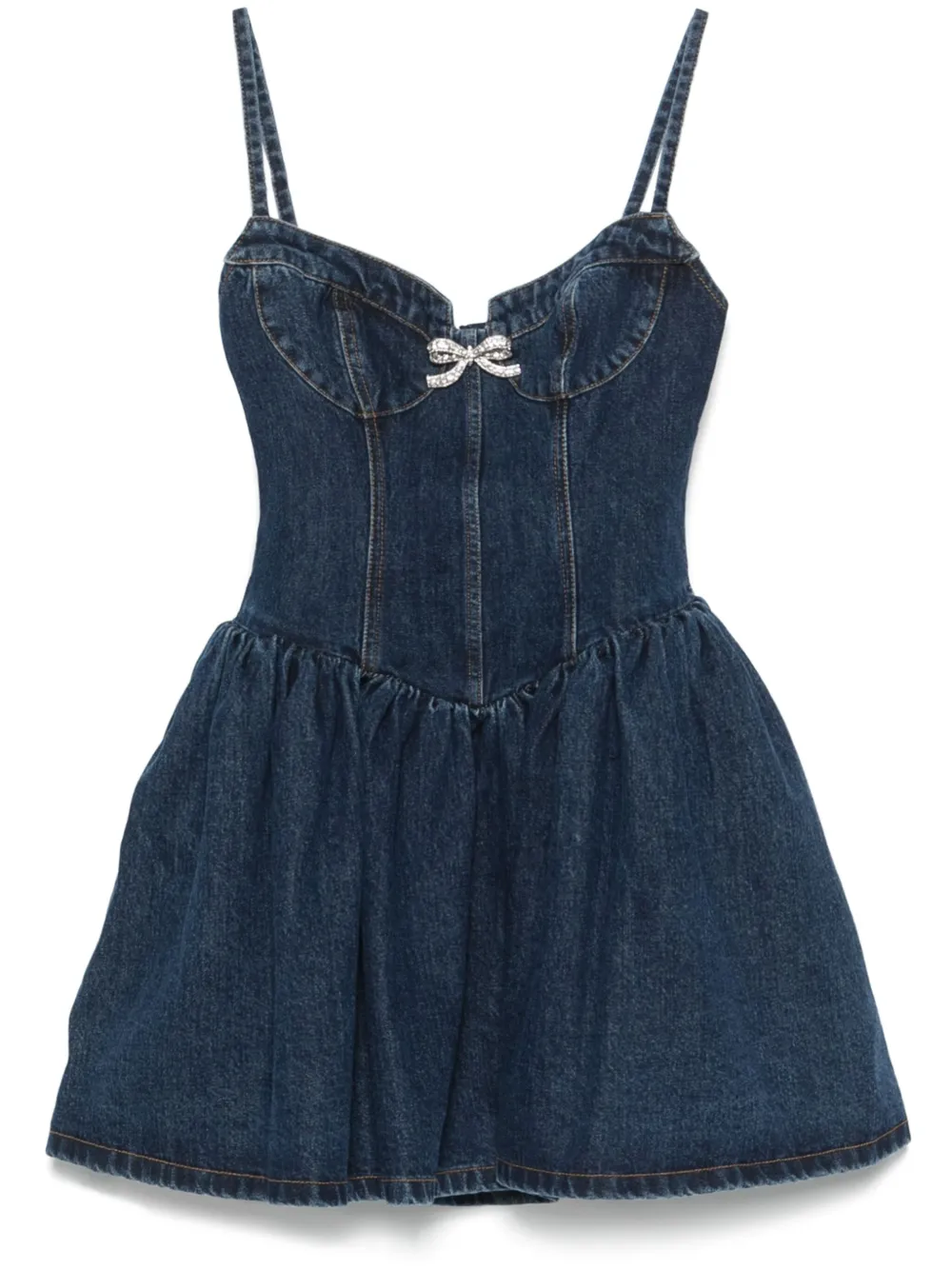 bow-detailed denim mini dress