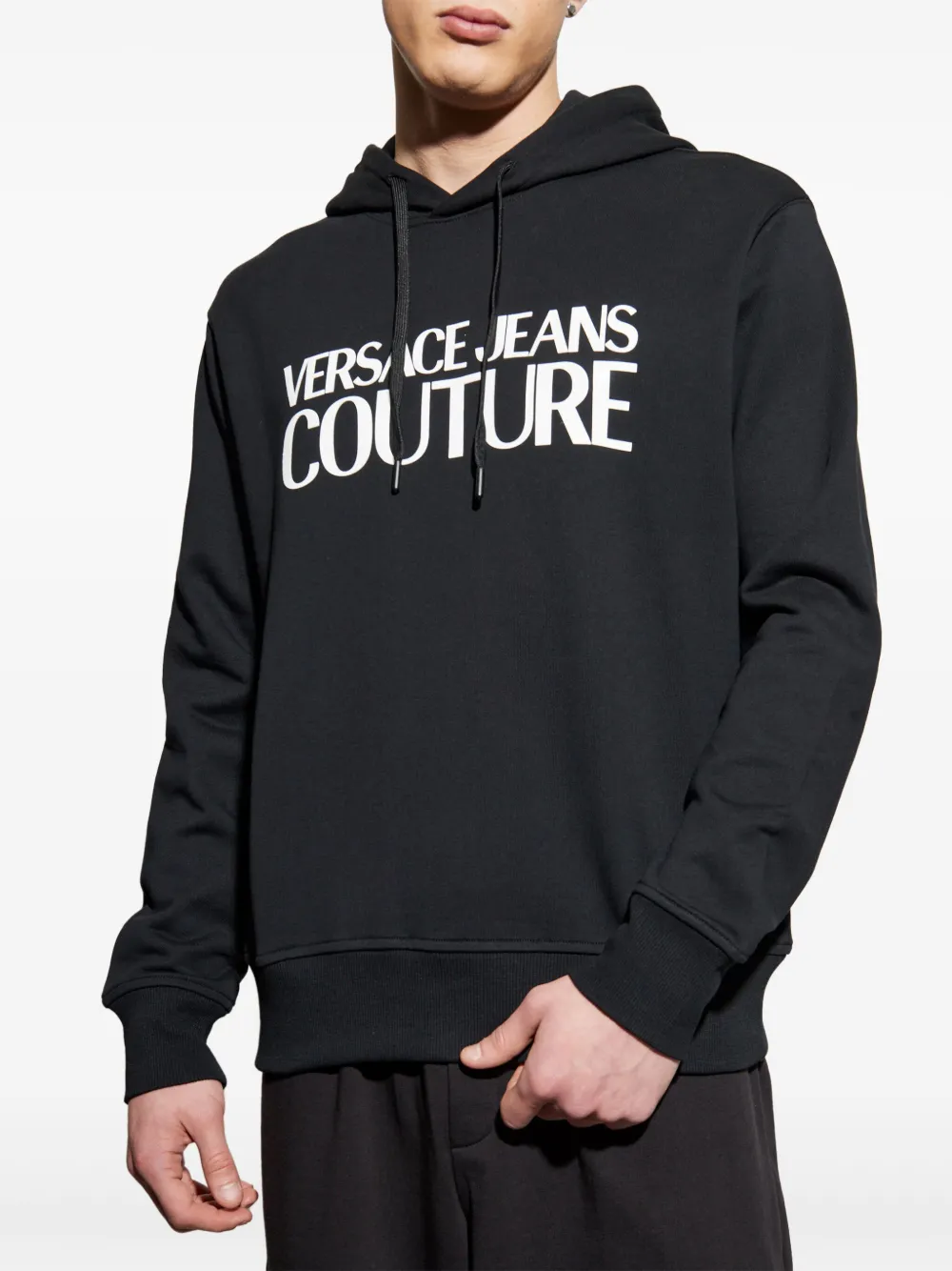 Shop Versace Jeans Couture Cotton Hoodie In Black