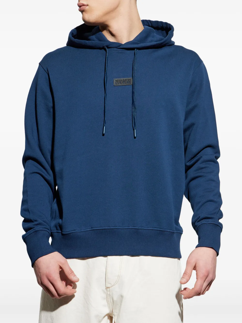 Shop Versace Jeans Couture Logo-plaque Hoodie In Blue