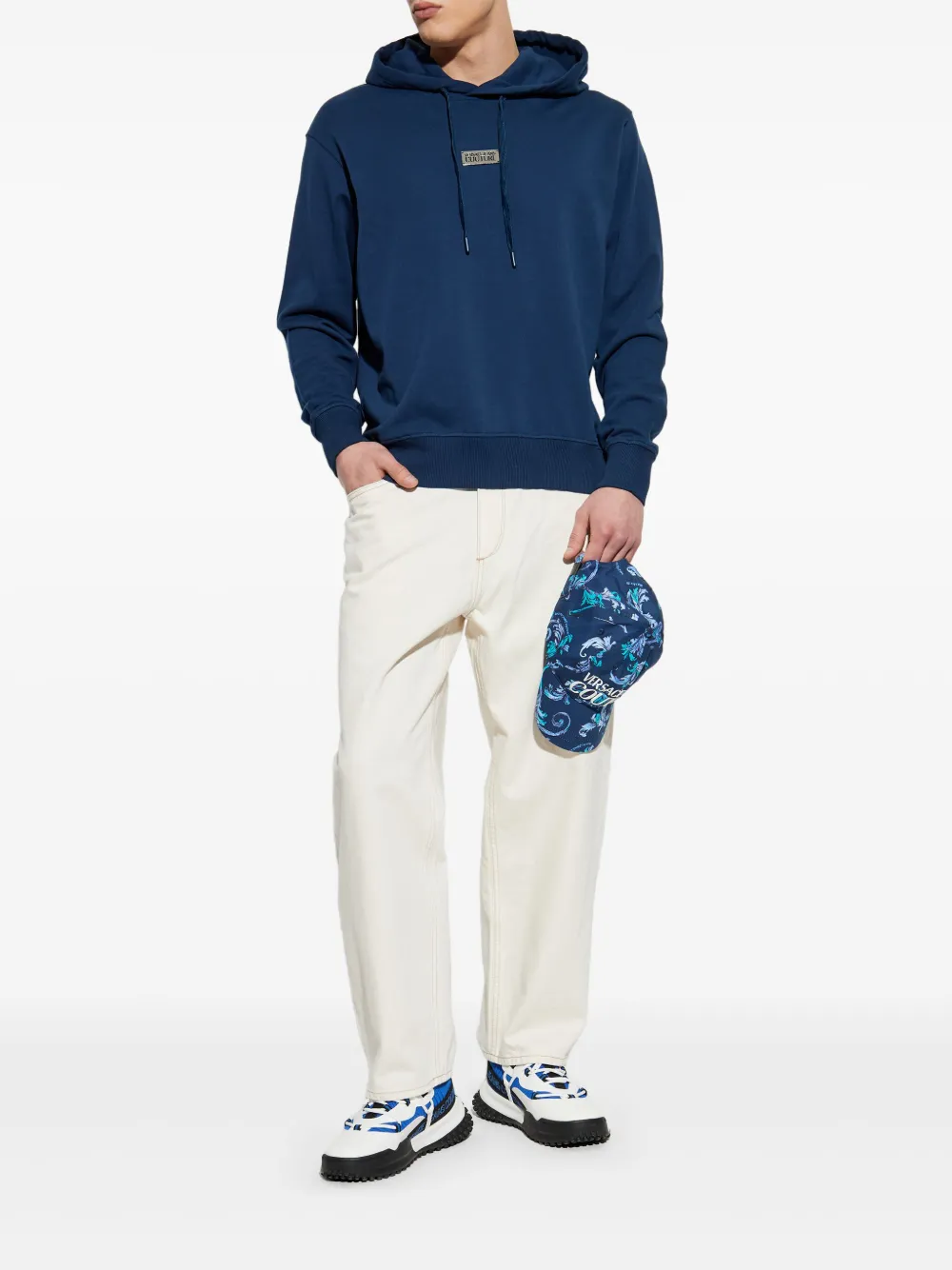 Shop Versace Jeans Couture Logo-plaque Hoodie In Blue