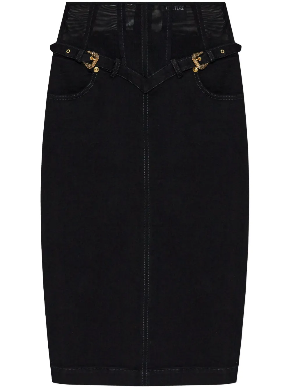 Versace Jeans Couture Denim rok met Barocco-gesp Zwart