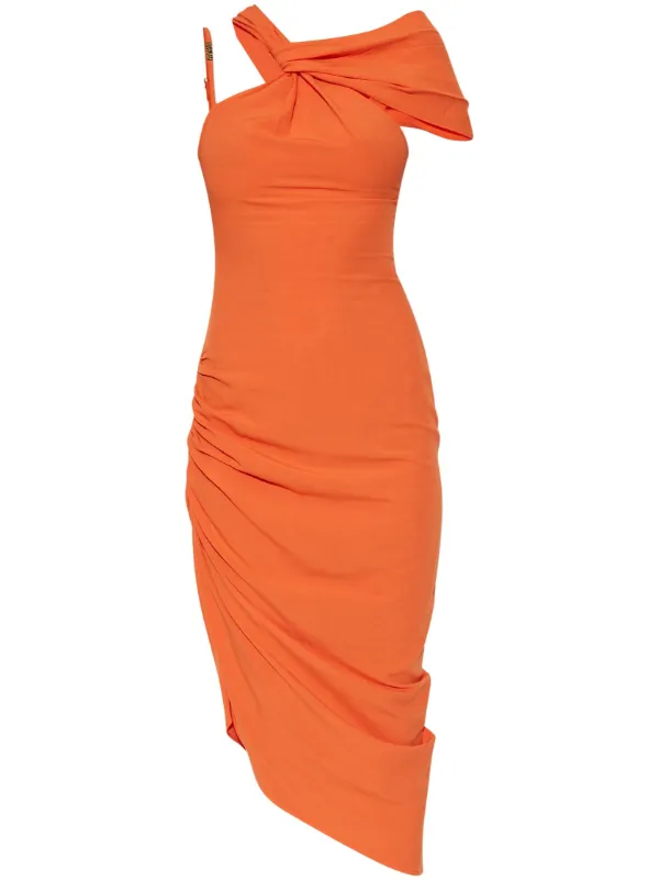 Versace Jeans Couture Asymmetric Midi Dress | Orange | FARFETCH