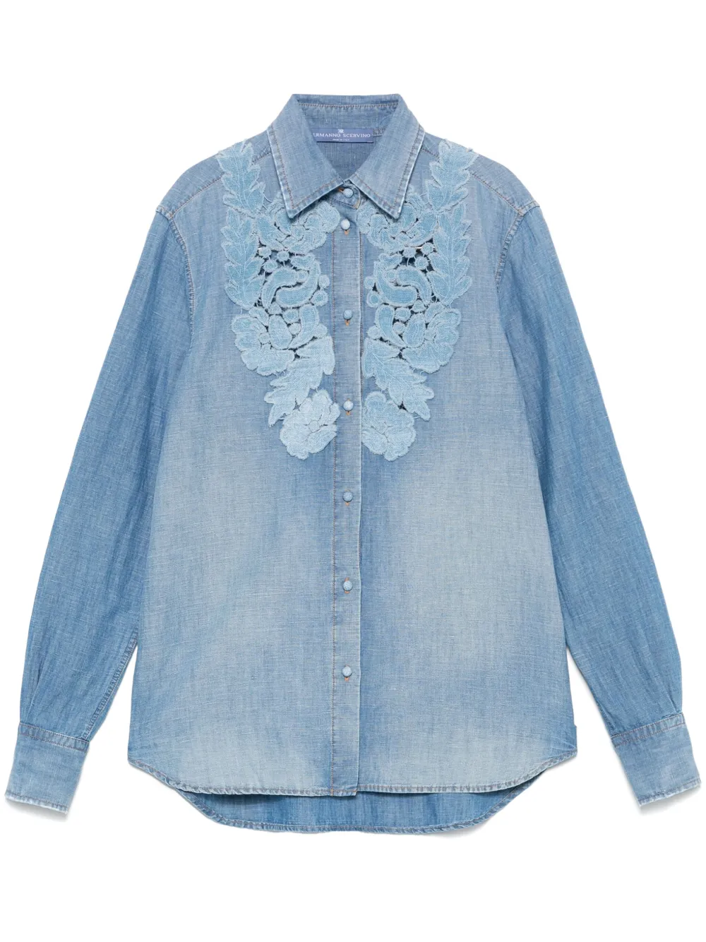 Ermanno Scervino Denim blouse met bloemenapplicatie Blauw