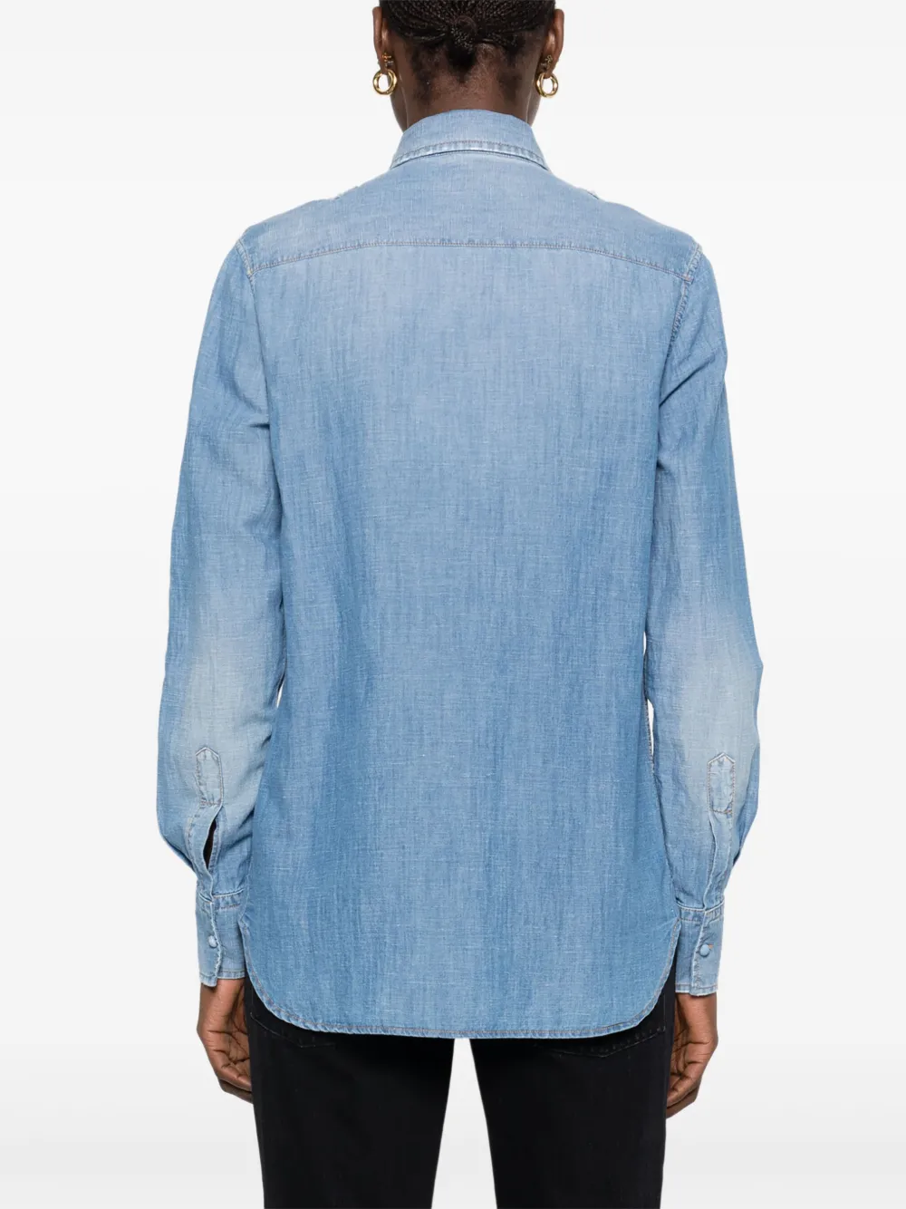 Ermanno Scervino Denim blouse met bloemenapplicatie Blauw