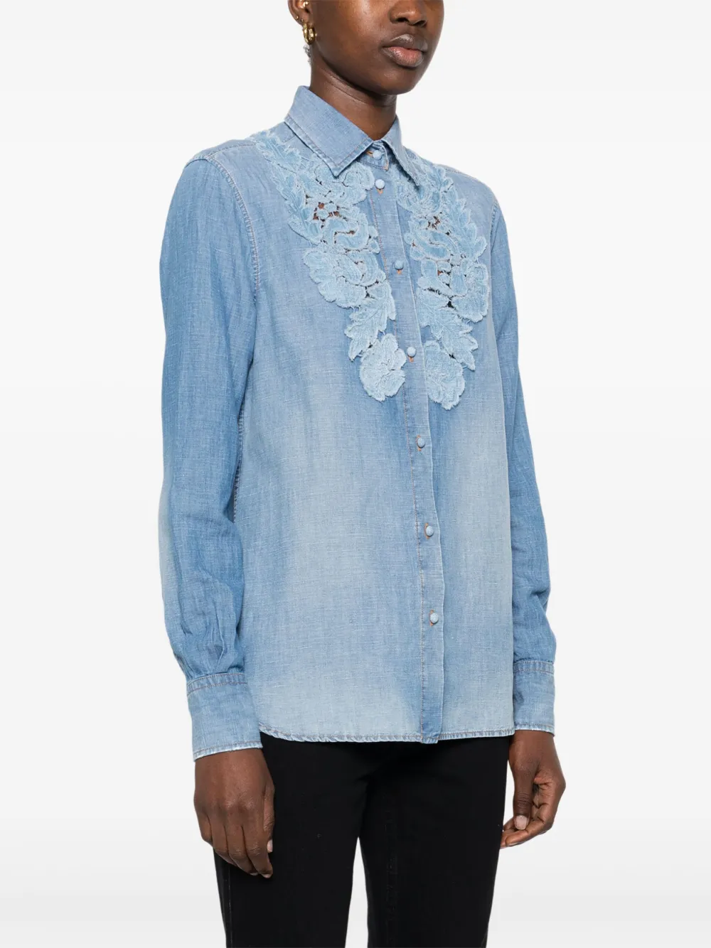 Ermanno Scervino Denim blouse met bloemenapplicatie Blauw