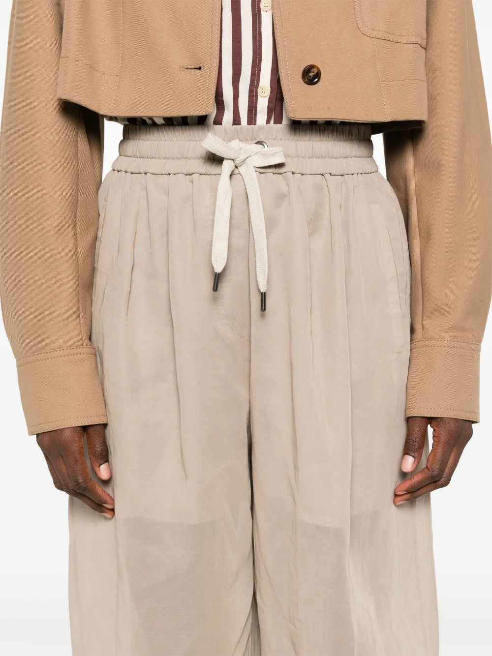 Brunello Cucinelli Semi-doorzichtige plooibroek Bruin