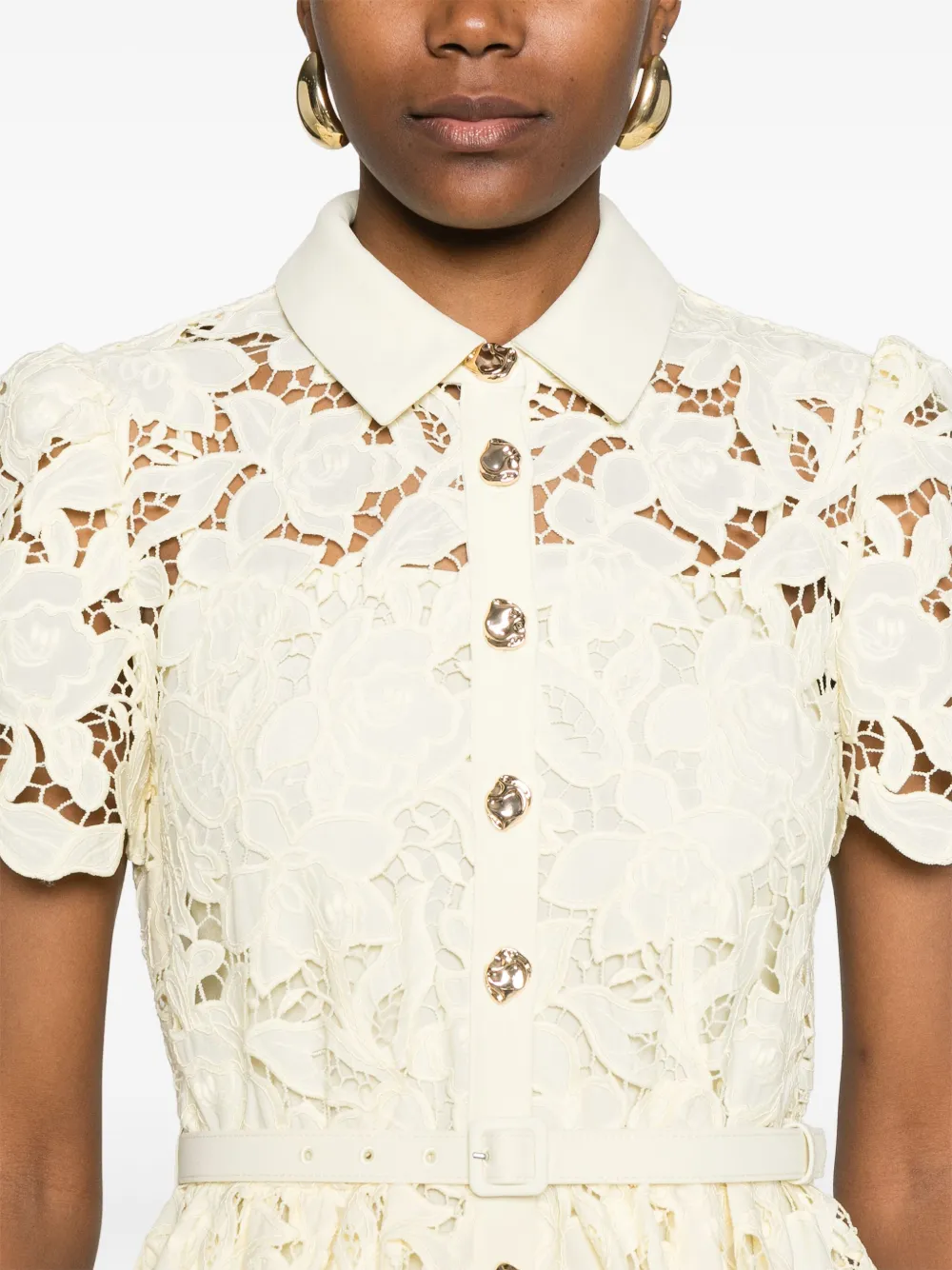 Self-Portrait Maxi-dress met kanten kraag Geel