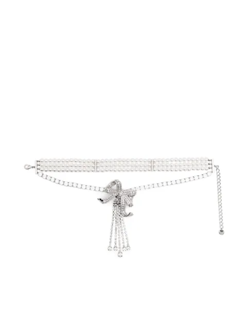 Self-Portrait crystal bow-droplet necklace