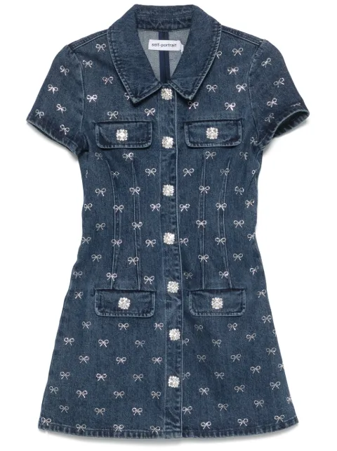Self-Portrait bow-embellished denim mini dress