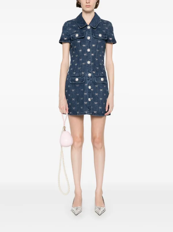 Self Portrait ワンピース ドレス ミニ デニム ジーンズ リボン Self-Portrait デニムリボン ミニドレス | ブルー | FARFETCH JP