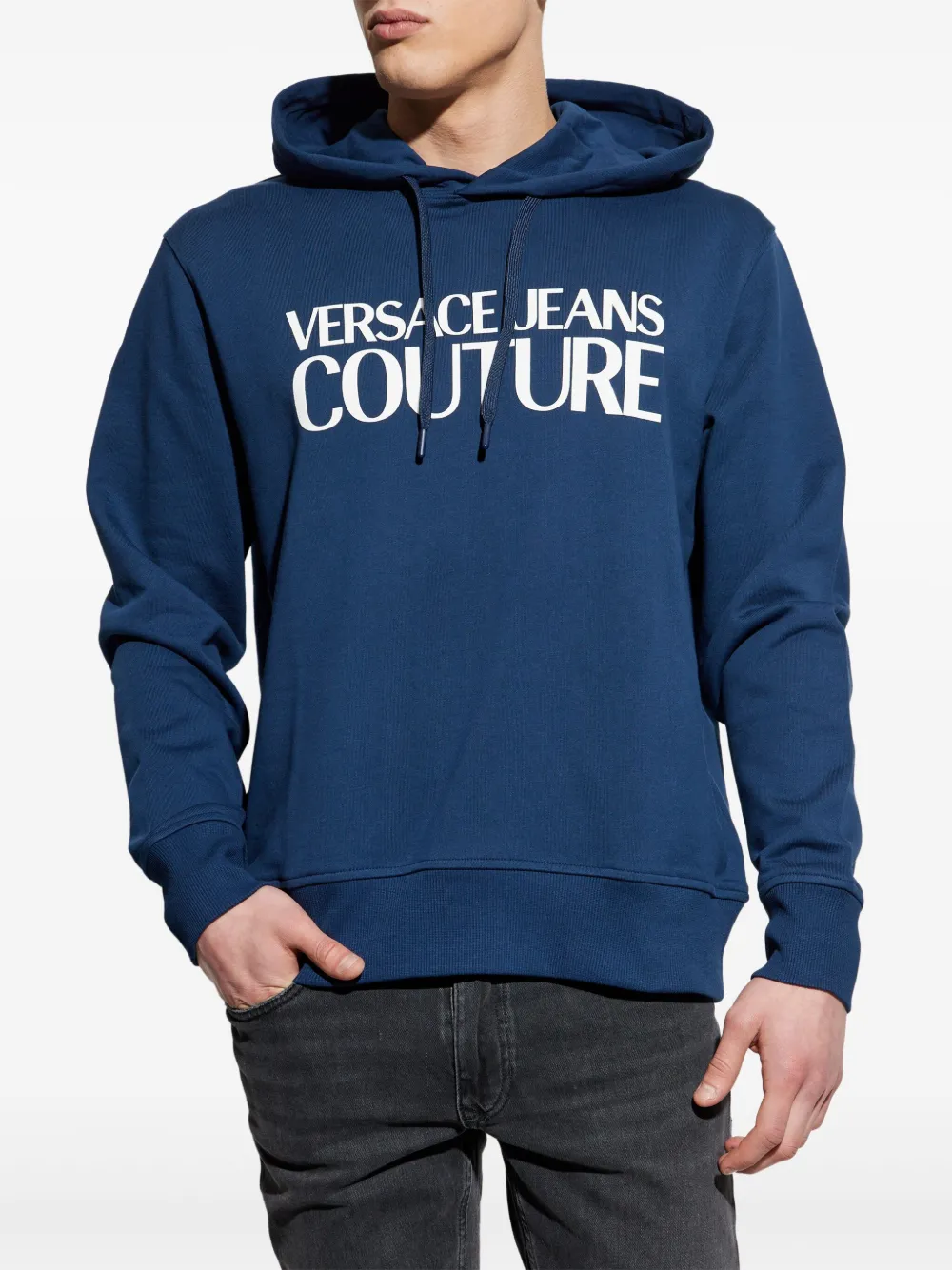 Shop Versace Jeans Couture Logo-print Hoodie In Blue