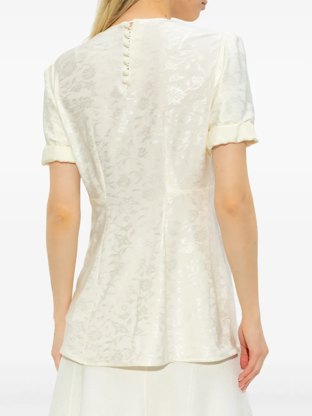 Jil Sander Blouse met ruches en bloemen jacquard Beige