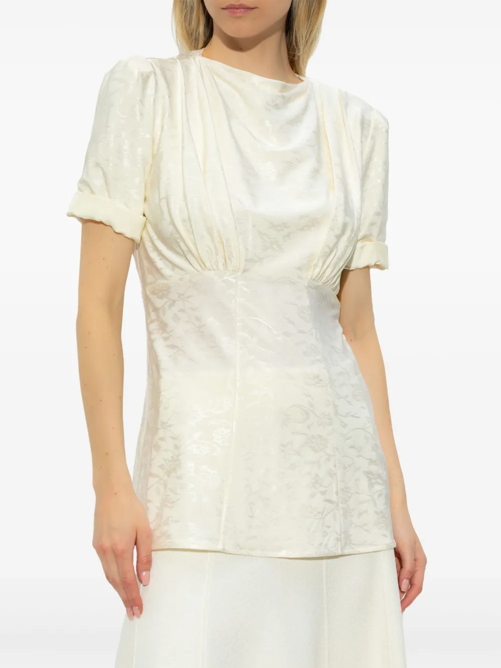 Jil Sander Blouse met ruches en bloemen jacquard Beige