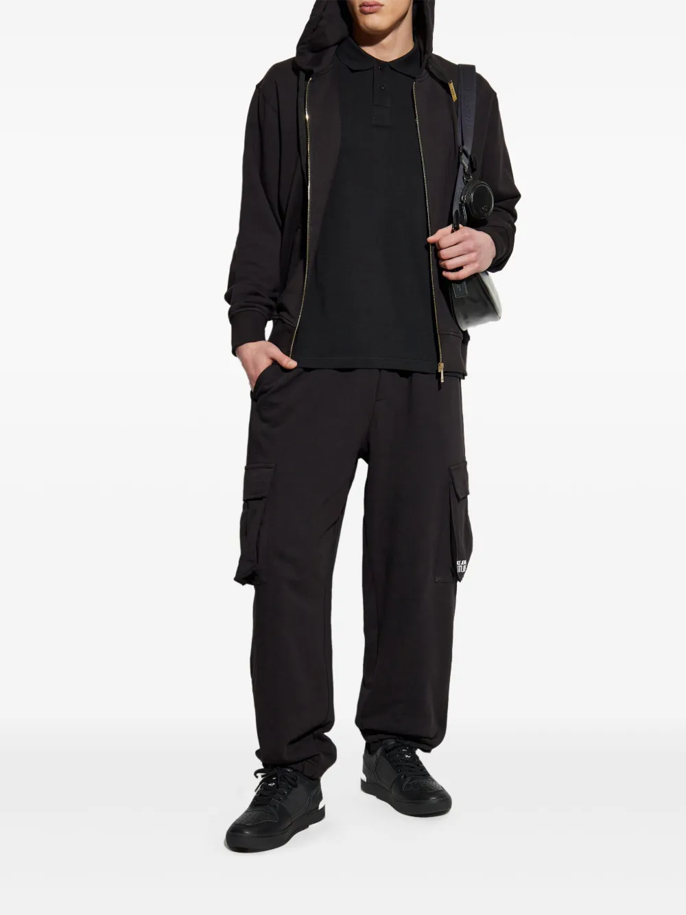 Shop Versace Jeans Couture Cotton Zip-up Hoodie In Black
