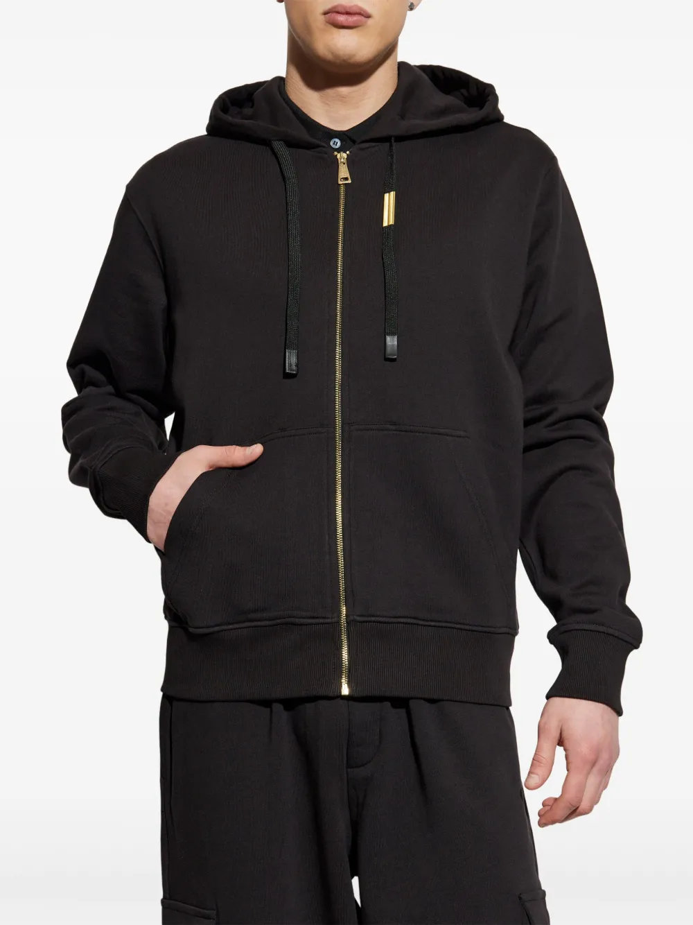 Shop Versace Jeans Couture Cotton Zip-up Hoodie In Black