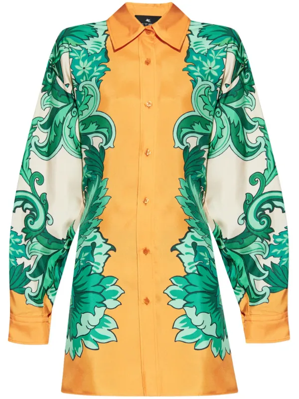 Etro Floral-print Gathered Shirt in Orange