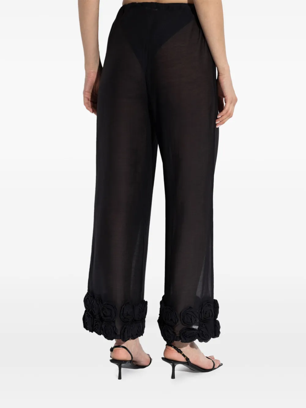 Shop Oseree Floral-appliqué Trousers In Black