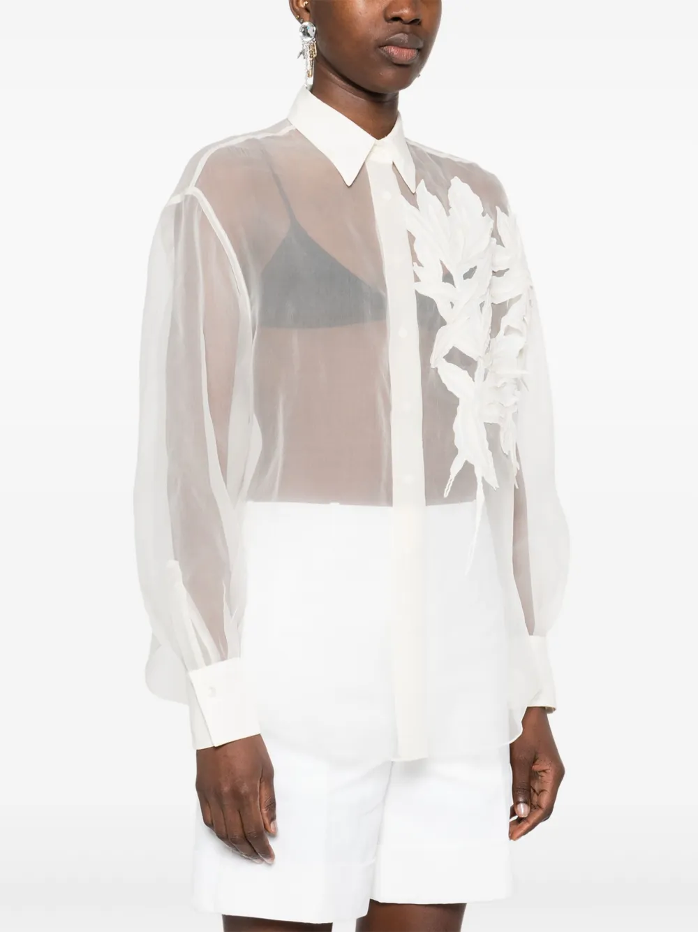 Brunello Cucinelli Blouse met bloemenapplicatie Wit