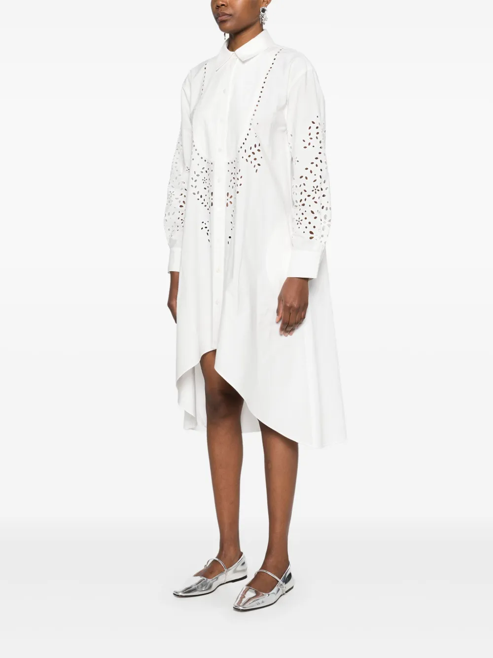 SELF-PORTRAIT COTTON EMBROIDERED SHIRT DRESS 