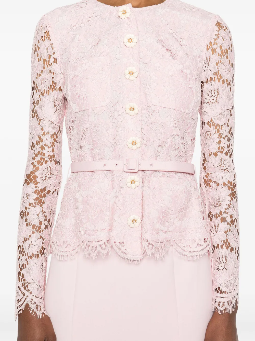 Self-Portrait Midi-jurk met kant Roze