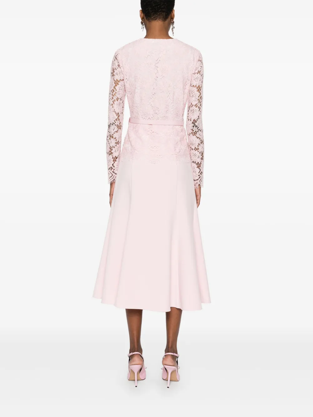 Self-Portrait Midi-jurk met kant Roze