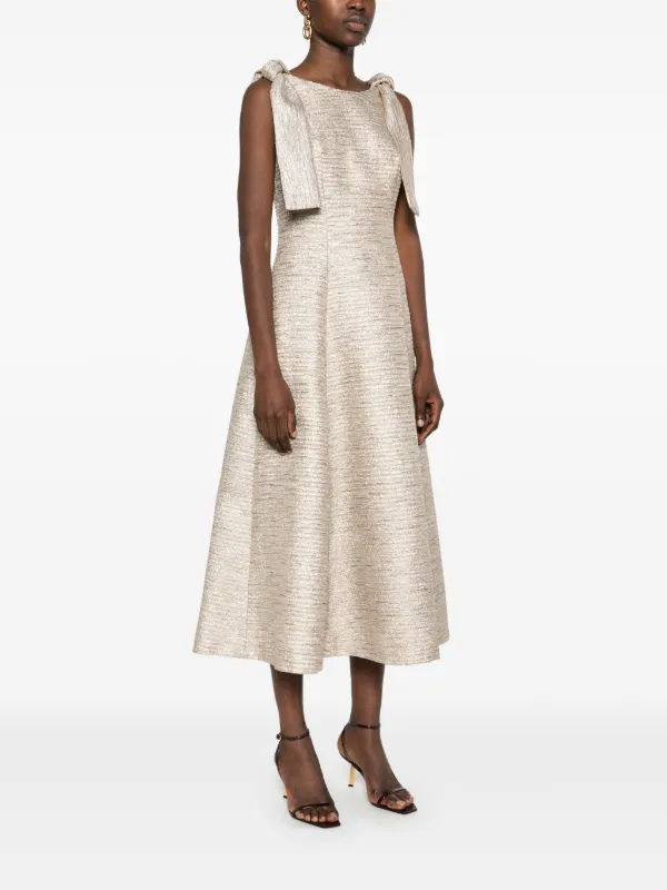 Fely Campo knot-detail Midi Dress | Gold | FARFETCH