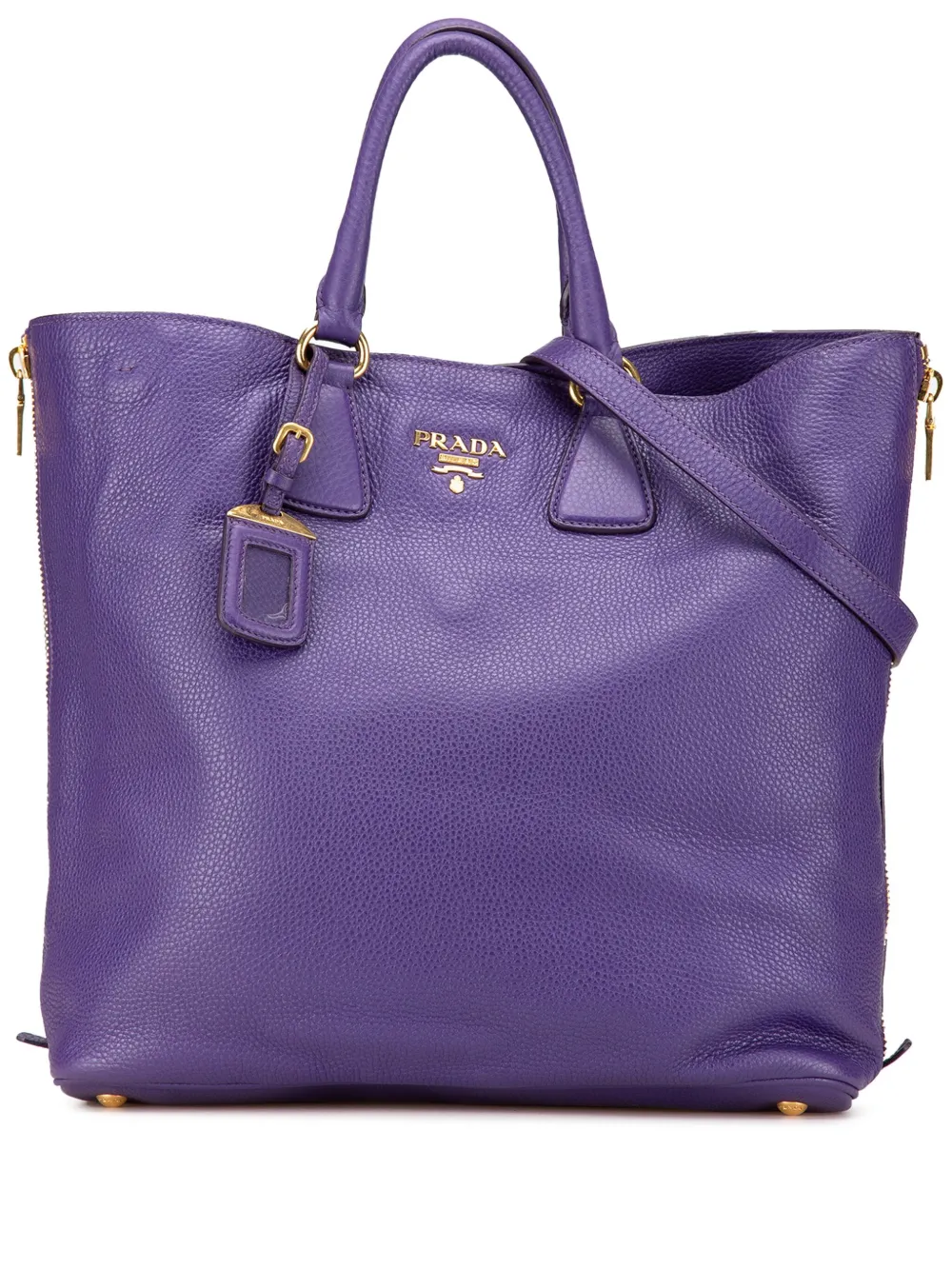 Prada Pre-Owned 2010-2024 ヴィッテロダイノ サイドジップ コンバーチブル トート サッチェルバッグ - パープル Prada Pre-Owned 2010-2024 ヴィッテロダイノ サイドジップ コンバーチブル トート サッチェルバッグ - パープル