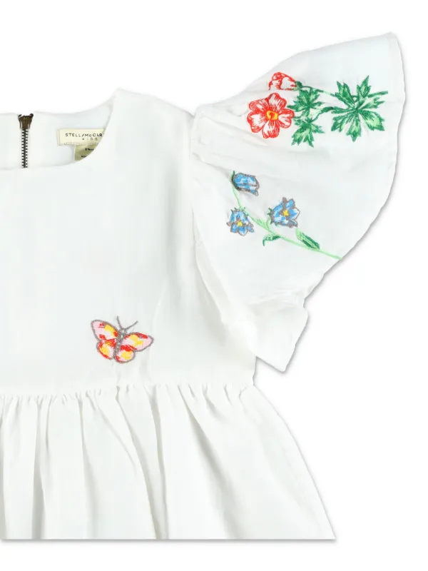 【Stella McCartney Kids】刺繍入りリネン＆コットンドレス Stella McCartney Kids - Girls Pink Cotton Apple Dress