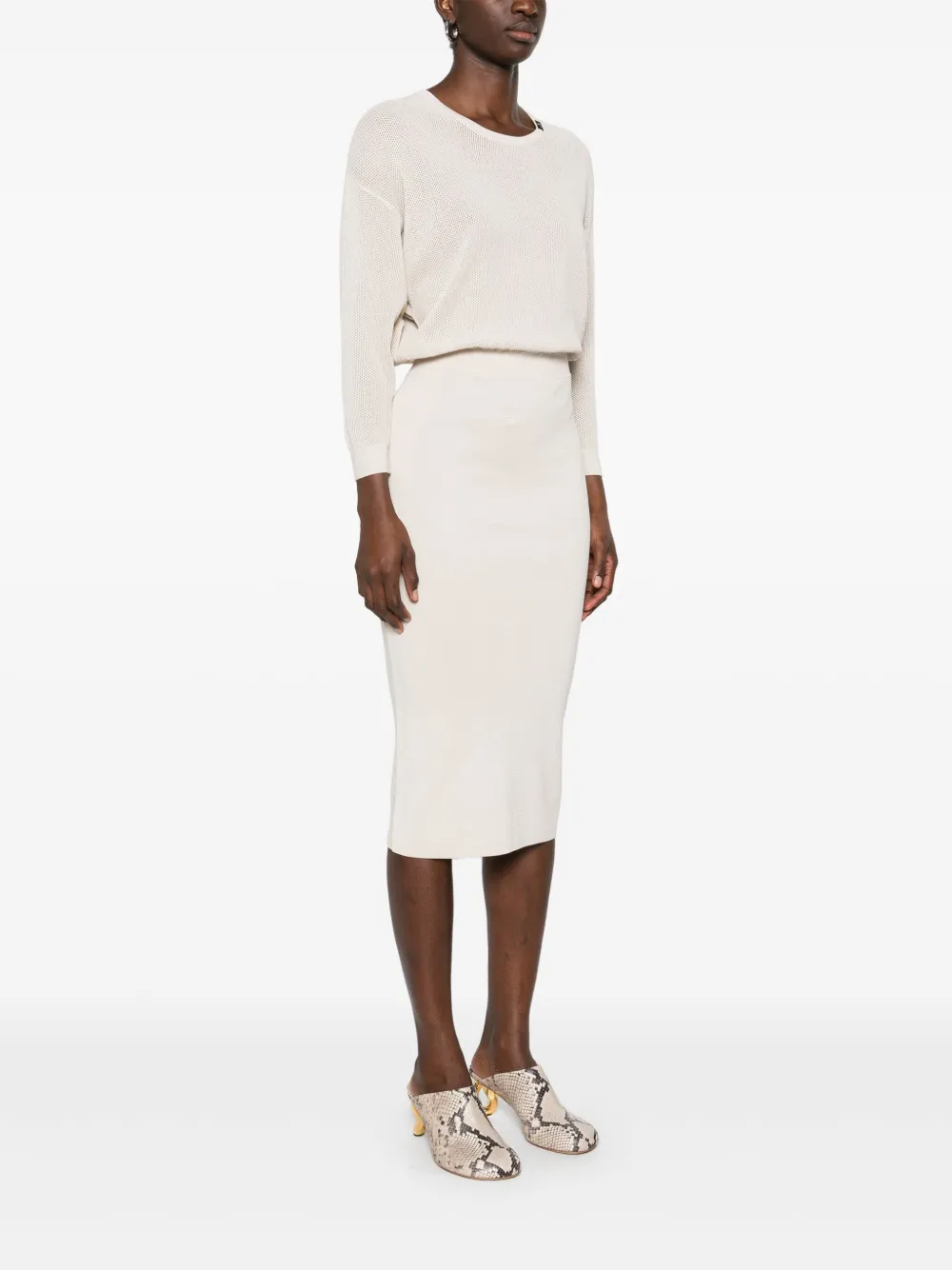 Elisabetta Franchi Midi-jurk met lurex-detail Beige