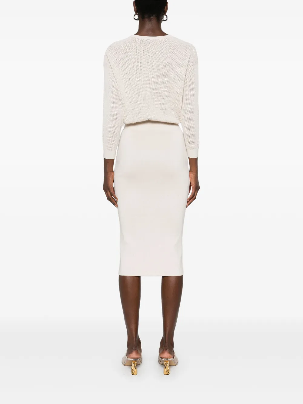 Elisabetta Franchi Midi-jurk met lurex-detail Beige