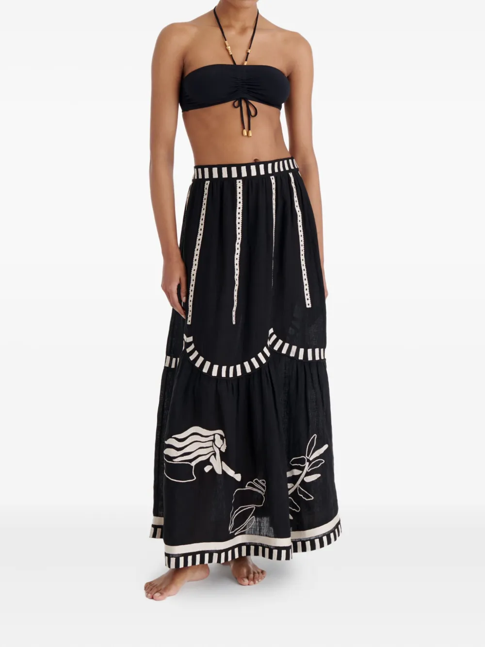  Eres Starfish Illustrated Tiered Maxi Skirt - Black 