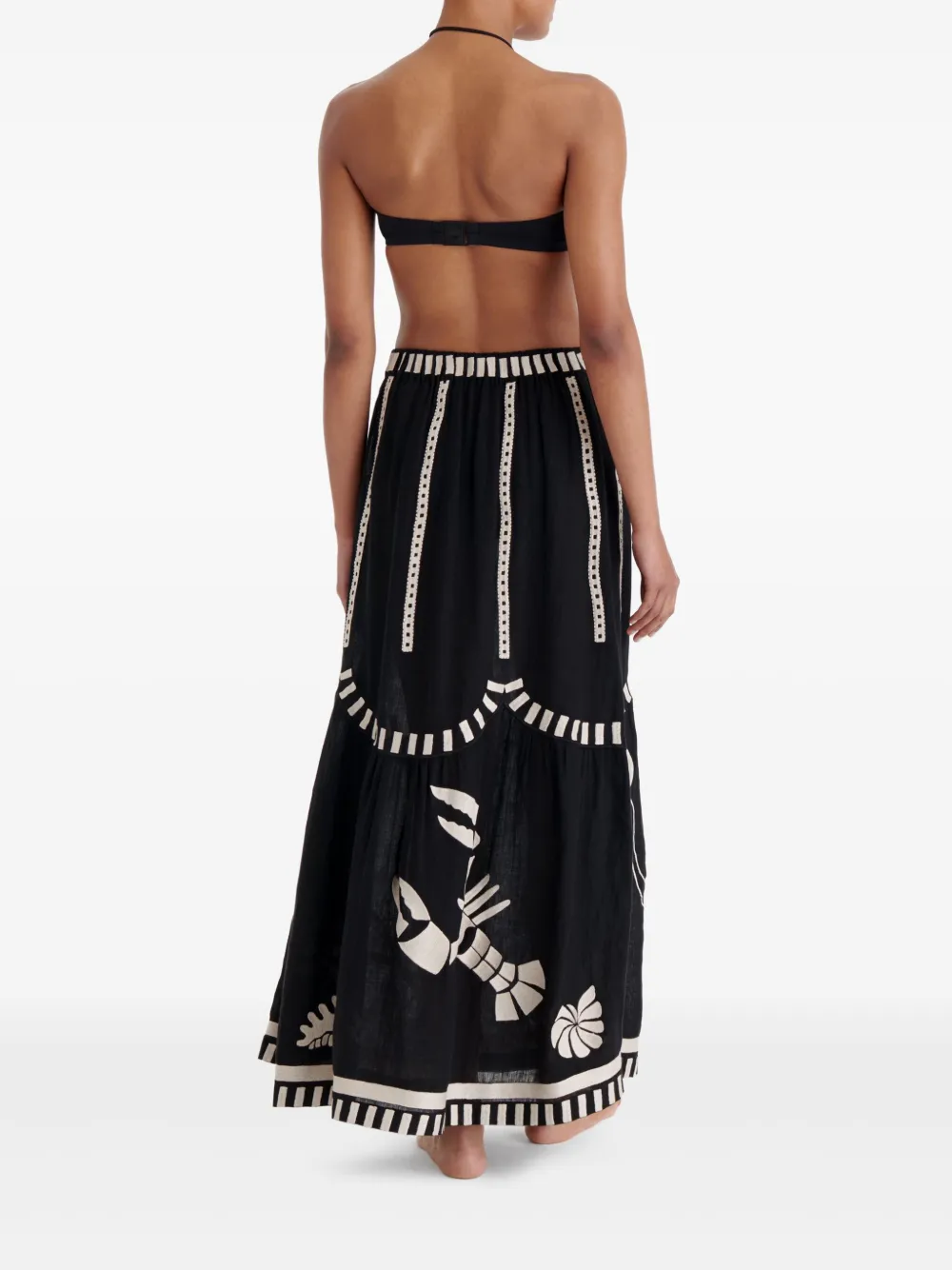  Eres Starfish Illustrated Tiered Maxi Skirt - Black 