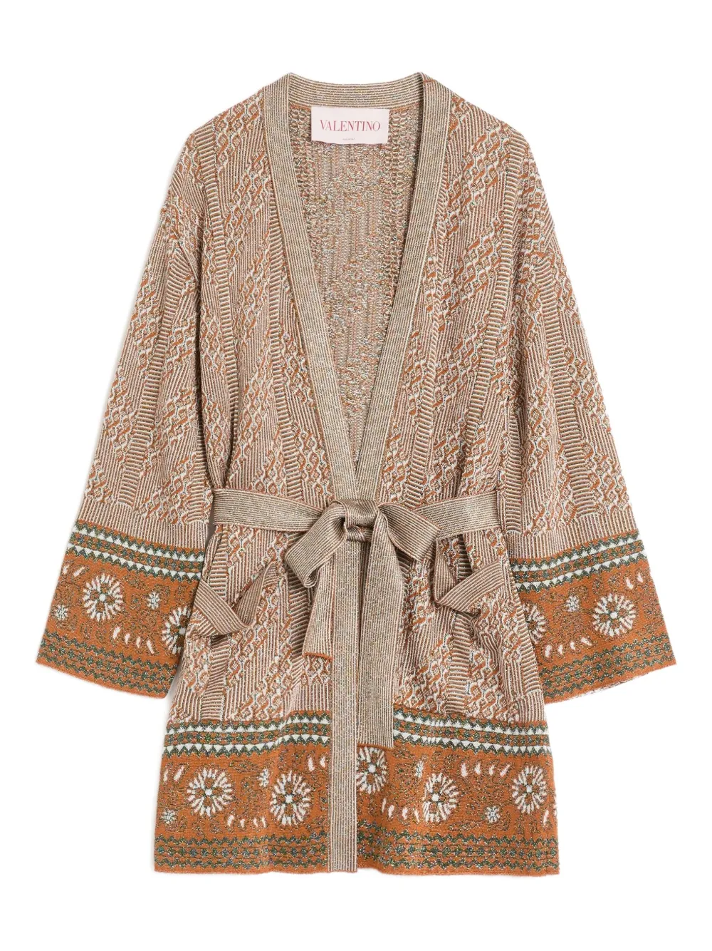 Valentino Womens Open-front Metallic Woven Cardigan Ginger Orange Gold Xl In Nude