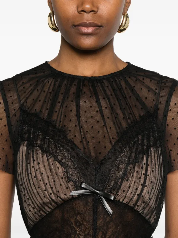 Self-Portrait dot-pattern Mesh Mini Dress | Black | FARFETCH