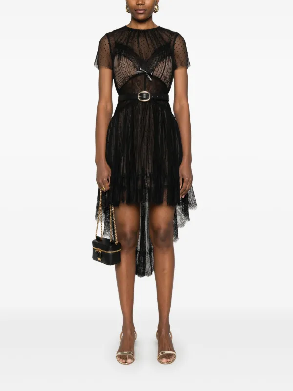 Self-Portrait dot-pattern Mesh Mini Dress | Black | FARFETCH