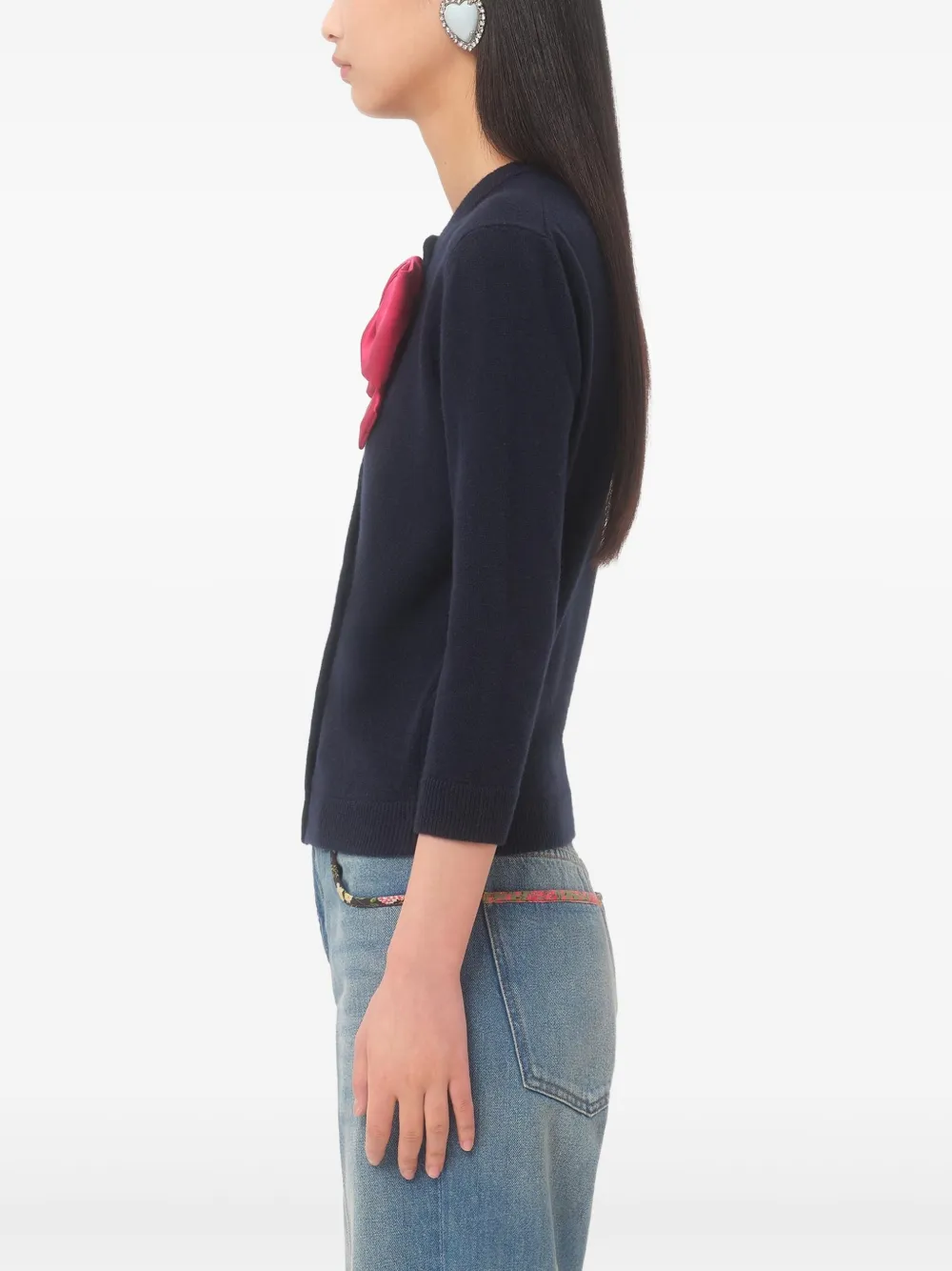 Shop Valentino Bow-detail Cardigan In Blau