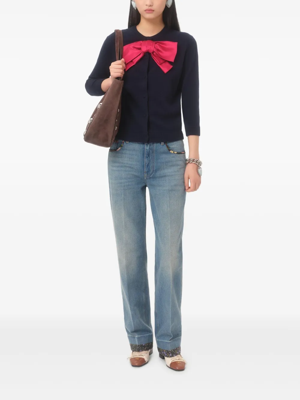 Shop Valentino Bow-detail Cardigan In Blau