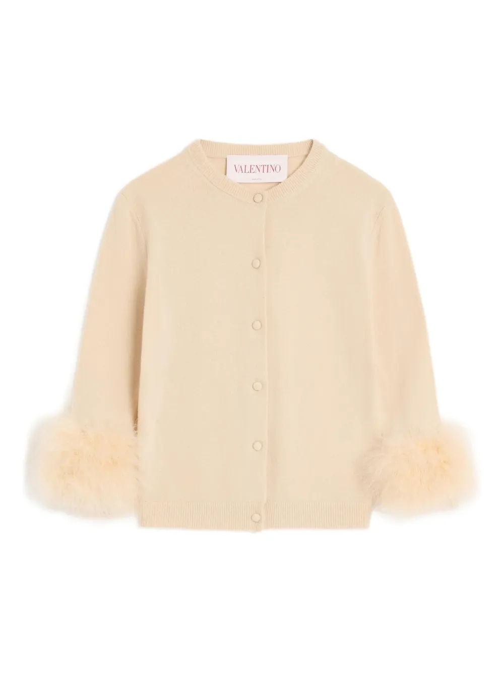 Valentino Garavani feather-cuff cardigan Beige