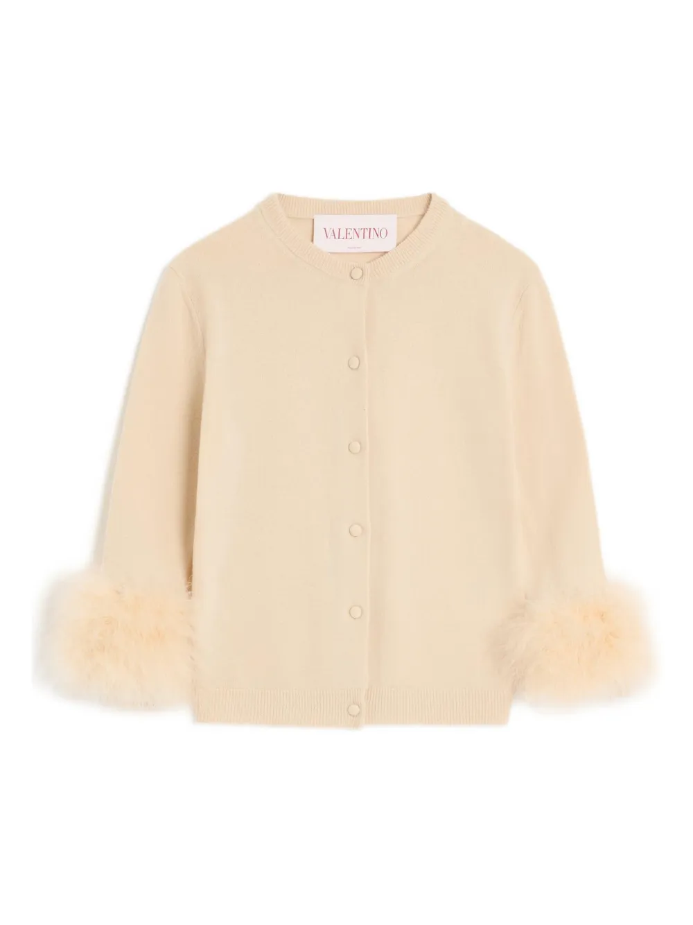 Valentino Garavani CARDIGAN WITH FEATHERS - Nude