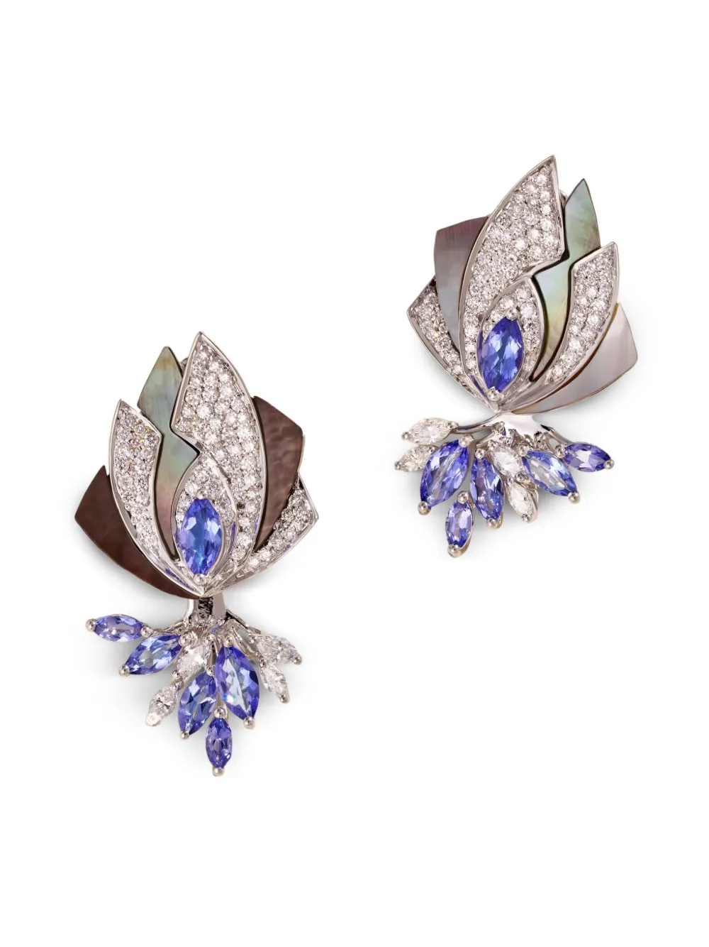 Ananya Mogra Ear Jackets マルチストーン ピアス 18Kホワイトゴールド - シルバートーン Ananya Mogra Ear Jackets マルチストーン ピアス 18Kホワイトゴールド - シルバートーン
