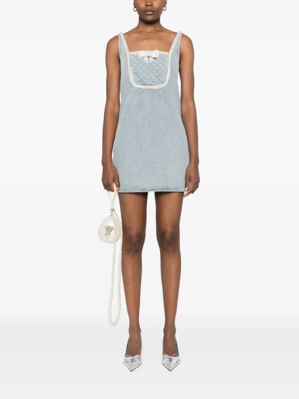 ワンピース Self Portrait BOW MINI DENIM DRESS Denim Bow Mini Dress – self-portrait