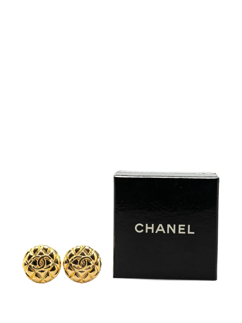 Pre-owned Chanel 1980-1990 Gold Plated Cc Quilted Clip On Earrings Costume Earrings