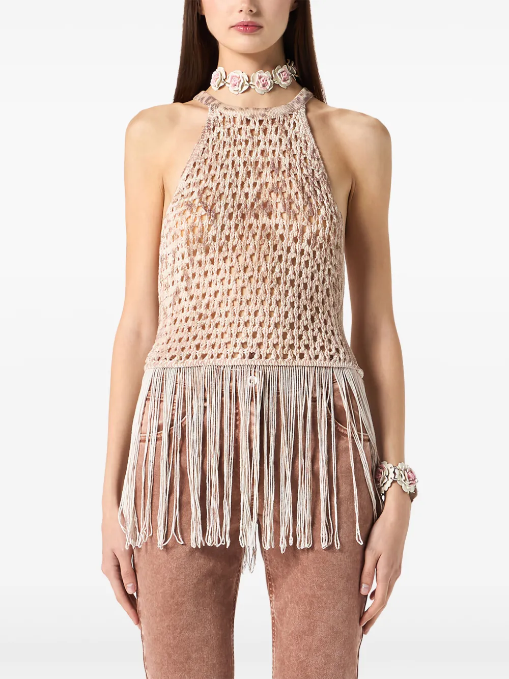 Blumarine Top met franje Roze