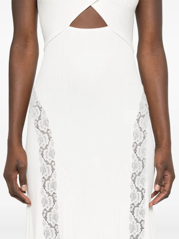 【SELF PORTRAIT】Ivory Cotton Lace Midi Dress Self Portrait Women's White Cotton Lace Button Midi Dress